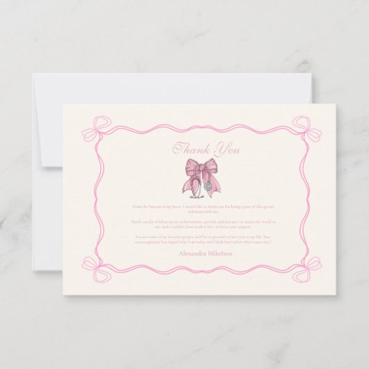 Nurse Coquette Pink Bow Eleganter Abschluss Dankeskarte (Vorderseite)