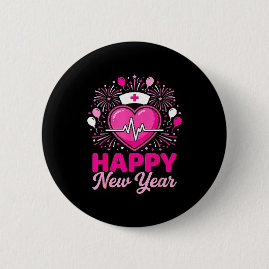 Nurse Crew Heartbeat Nye Countdown Party Year Happ Button (Vorderseite)