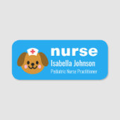 Nurse Custom Name Cute Dog Blue Namensschild (Vorderseite)