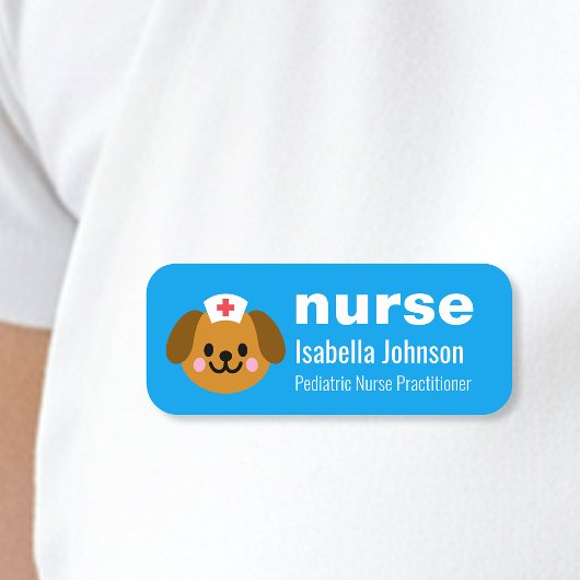 Nurse Custom Name Cute Dog Blue Namensschild