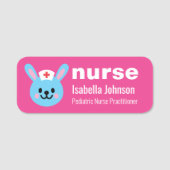 Nurse Custom Name Cute Rabbit Pink Namensschild (Vorderseite)