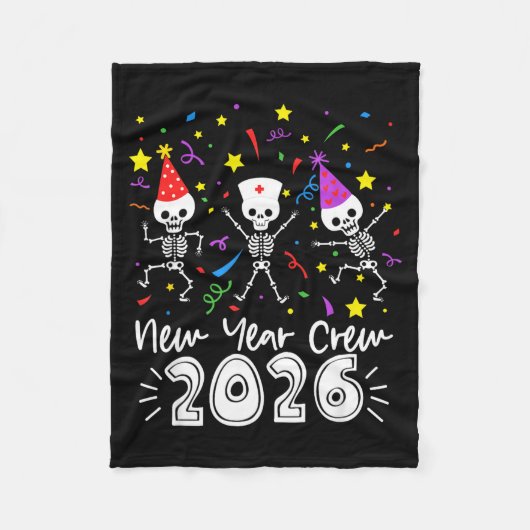 Nurse Dancing Skeleton New Year Crew 2026 Funny Er Fleecedecke (Vorderseite)