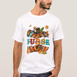 Nurse Dankful Dankbarkeit gesegnet Pumpkin Leopard T-Shirt