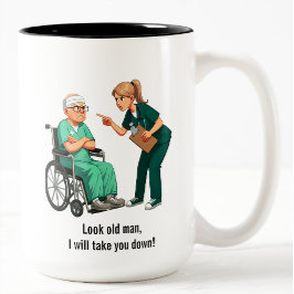 Nurse Dealing With Self Entitled Elderly Patient Zweifarbige Tasse