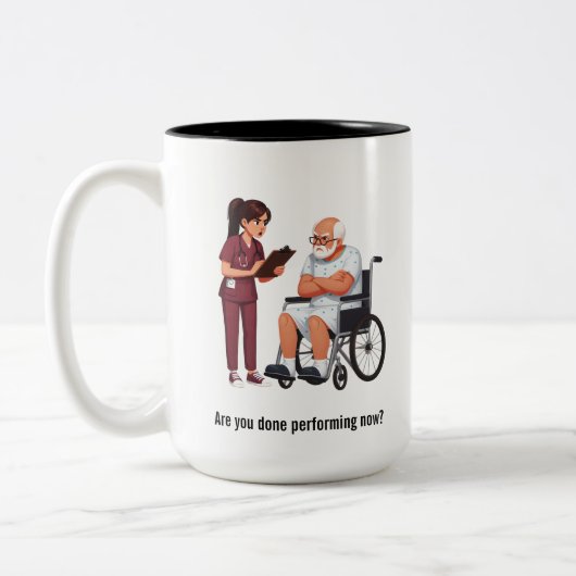 Nurse Dealing With Self Entitled Elderly Patient Zweifarbige Tasse (Links)