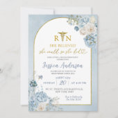 Nurse Dusty Blue Floral Abschluss Einladung (Vorderseite)