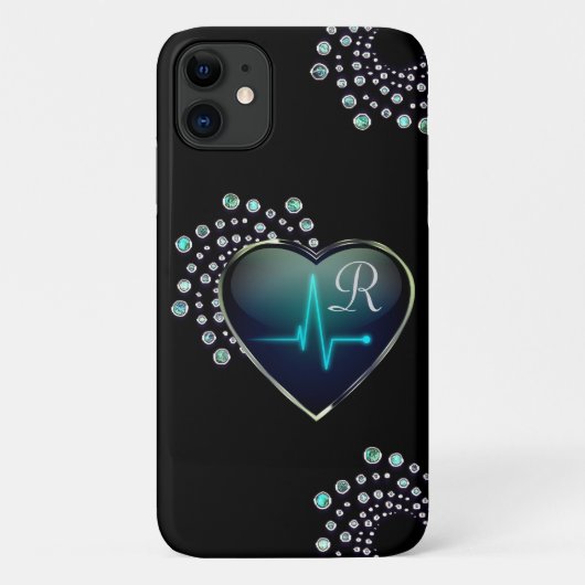 Nurse EKG Herz und Juwel schwarz silber blau Case-Mate iPhone Hülle (Rückseite)