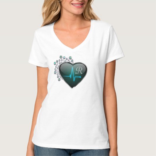 Nurse EKG Herzjuwel Medizin T-Shirt (Vorderseite)