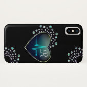 Nurse EKG line Herz und Juwel schwarz blau silber Case-Mate iPhone Hülle (Rückseite (Horizontal))