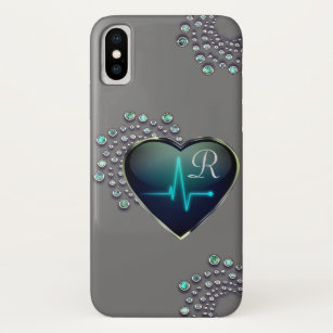 Nurse EKG Linie Herz und Juwel grau schwarz Silber Case-Mate iPhone Hülle