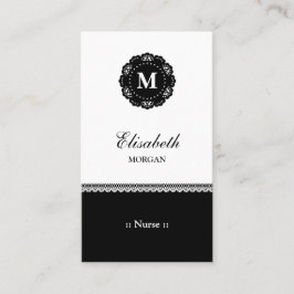 Nurse Elegant Black Lace Monogram Visitenkarte