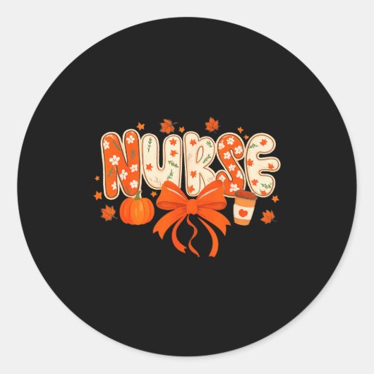 Nurse Fall Autumn Pumpkin Sce Coffee Thanksgiving Runder Aufkleber (Vorderseite)