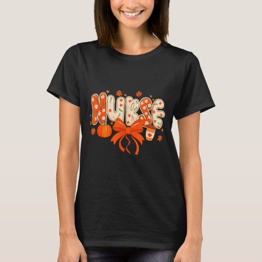 Nurse Fall Autumn Pumpkin Sce Coffee Thanksgiving T-Shirt (Vorderseite)