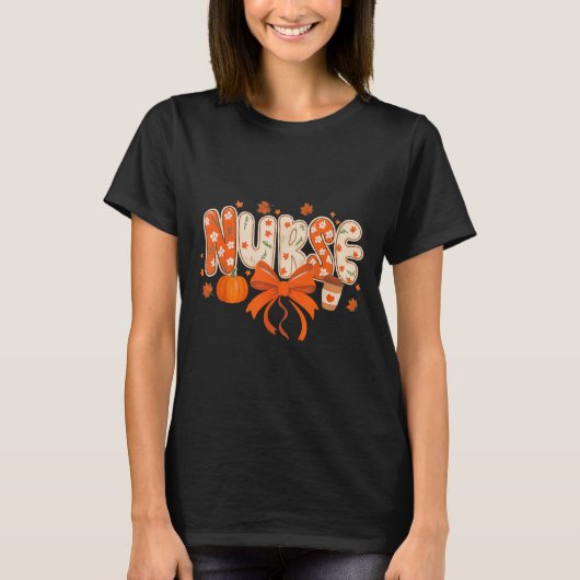Nurse Fall Autumn Pumpkin Sce Coffee Thanksgiving T-Shirt (Vorderseite)