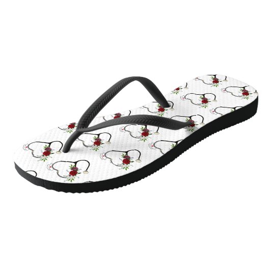 Nurse floral Stethoscope Flip Flops Badesandalen (Schrägansicht)