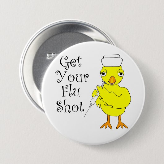 Nurse Flu Shot Chick Button (Vorne & Hinten)
