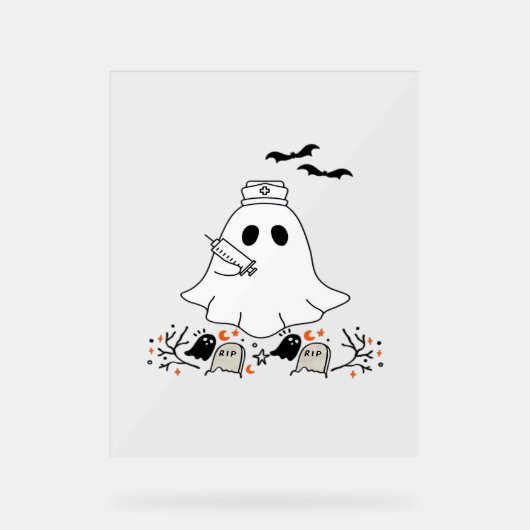 Nurse Ghost Niedlich Halloween Design Classic T - Acrylschild (Vorderseite)