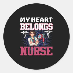 Nurse Gift My Heart Belongs Nurse Runder Aufkleber