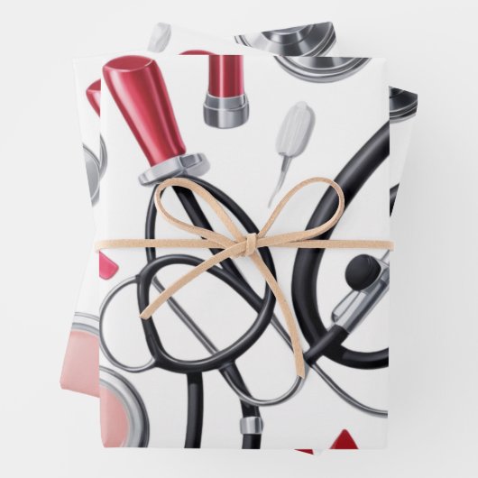 Nurse Glam - Stethoscope & Lipstick Pattern Geschenkpapier Set (Beispiel)