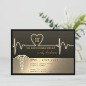 Nurse Graduate Einladung FNP RN - Black Gold Metal (Stehend Vorderseite)