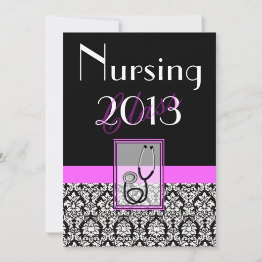 Nurse Graduation Graduation Invitations Damask Einladung (Vorderseite)