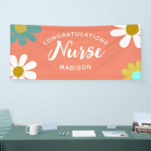Nurse Graduation Party Boho Retro Floral Name Banner (Messe)