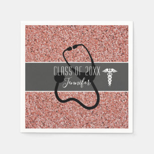 Nurse Graduation Party Medical Rose Gold Glitzer Serviette