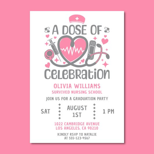 Nurse Graduation Party RN Modernes Rosa & Grau Einladung