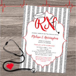Nurse Graduierungsparty Einladung, Red Silber RN Einladung