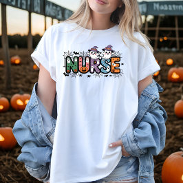 Nurse Halloween Cartoon Spooky Letters Design T-Shirt