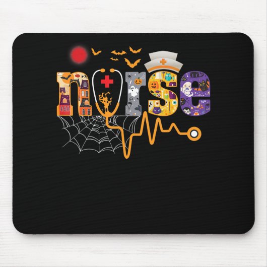 Nurse Halloween Gift With Pumpkin Boo Spider Witch Mousepad (Vorne)