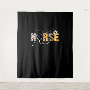 Nurse Halloween Gift With Pumpkin Boo Spider Witch Wandteppich