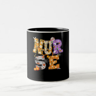Nurse Halloween Gift With Pumpkin Boo Spider Witch Zweifarbige Tasse