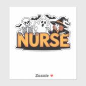 Nurse - Halloween - with ghost, witch, and skeleto Aufkleber (Blatt)