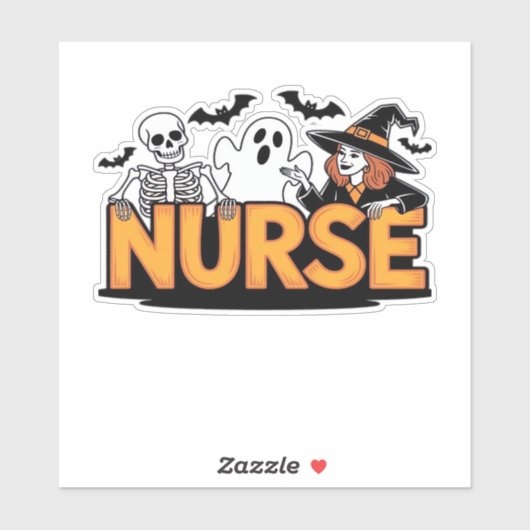 Nurse - Halloween - with ghost, witch, and skeleto Aufkleber (Blatt)