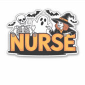 Nurse - Halloween - with ghost, witch, and skeleto Aufkleber (Vorderseite)