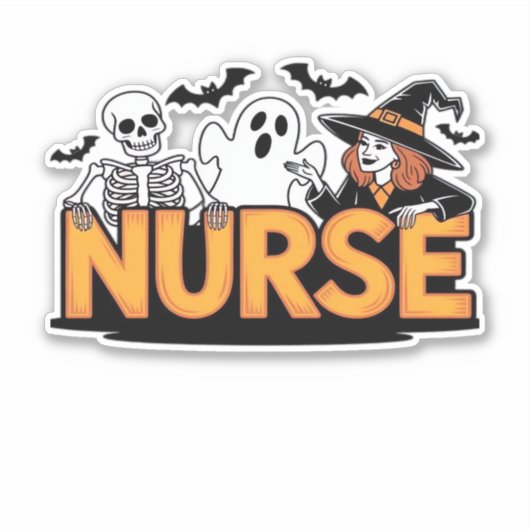 Nurse - Halloween - with ghost, witch, and skeleto Aufkleber (Vorderseite)