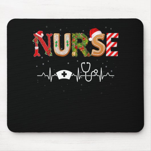 Nurse Hat Heartbeat Xmas Santa Claus Snow Christma Mousepad (Vorne)