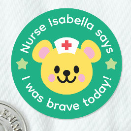 Nurse I Was Brave Today Cute Bear Green Reward Runder Aufkleber
