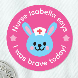 Nurse I Was Brave Today Cute Rabbit Pink Reward Runder Aufkleber