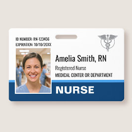 Nurse ID Badge Photo Logo Modern Blue RN Template Ausweis
