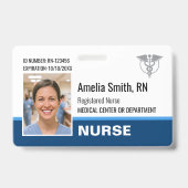 Nurse ID Badge Photo Logo Modern Blue RN Template Ausweis (Vorderseite)
