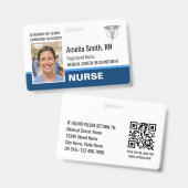 Nurse ID Badge Photo Logo Modern Blue RN Template Ausweis (Vorder- & Rückseite)