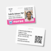 Nurse ID Badge Photo Logo Rabbit Pink Pediatric Ausweis (Vorder- & Rückseite)