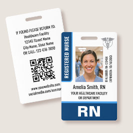 Nurse ID Badge Photo Logo RN Employee Modern Blue Ausweis