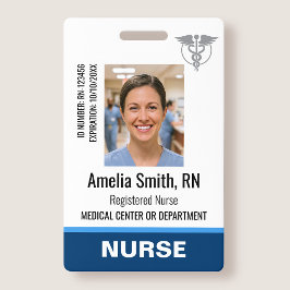 Nurse ID Badge Photo Logo RN Staff Modern Blue Ausweis