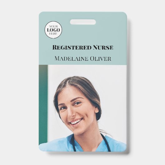 Nurse ID Foto Aquamarin Simple Logo Abzeichen Ausweis (Front)