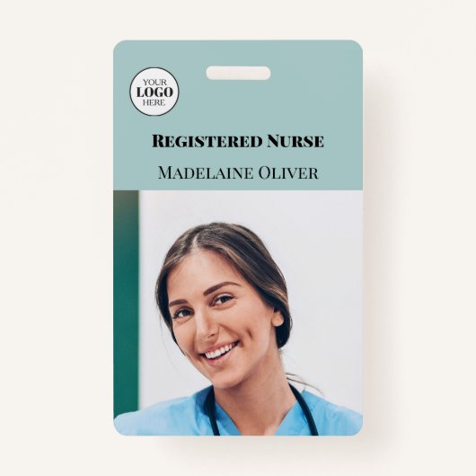 Nurse ID Foto Aquamarin Simple Logo Abzeichen Ausweis (Vorderseite)