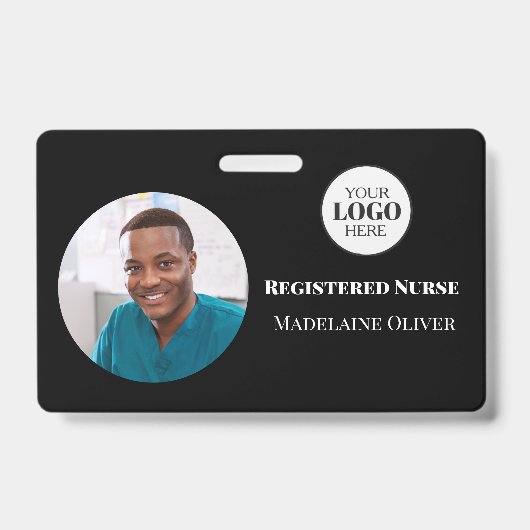 Nurse ID Foto Black Simple Logo Abzeichen Ausweis (Vorderseite)