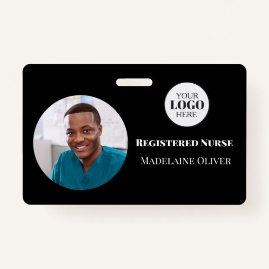 Nurse ID Foto Black Simple Logo Abzeichen Ausweis (Vorderseite)